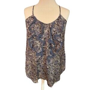 Rebecca Taylor Floral Silk Ruffle Cami Camisole Blouse Purple Top Feminine Sz 6